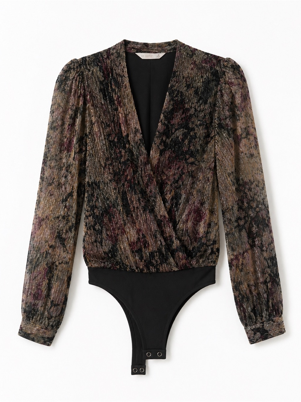 LC Lauren Conrad Black Metallic Floral Wrap Bodysuit